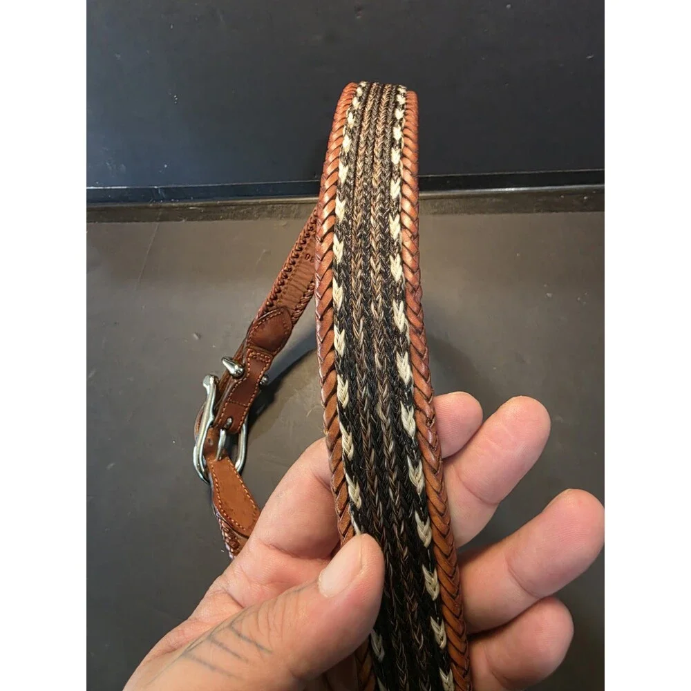 Vintage Willis & Geiger Horsehair Inlay Leather Belt Size 36 Equestrian Buckle